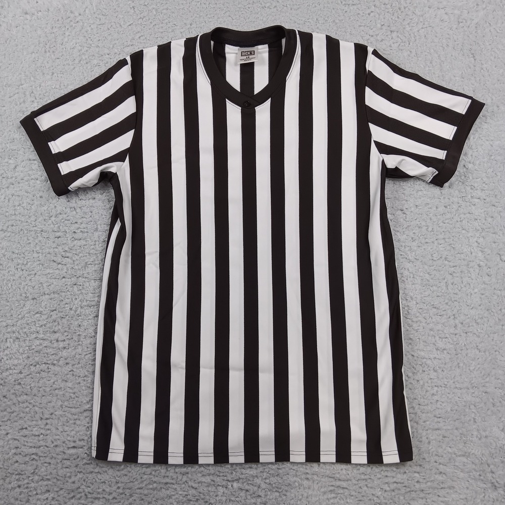 Dick's Sporting Goods Referee Jersey Mens Large Black White Striped V-Neck Shirt